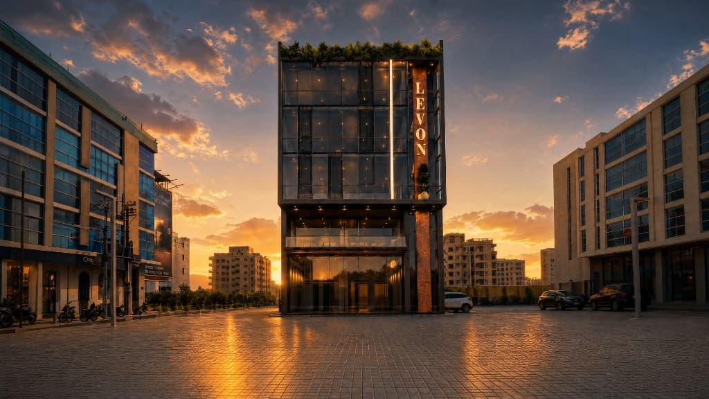 Levon location plaza at dusk in DHA Phase 8