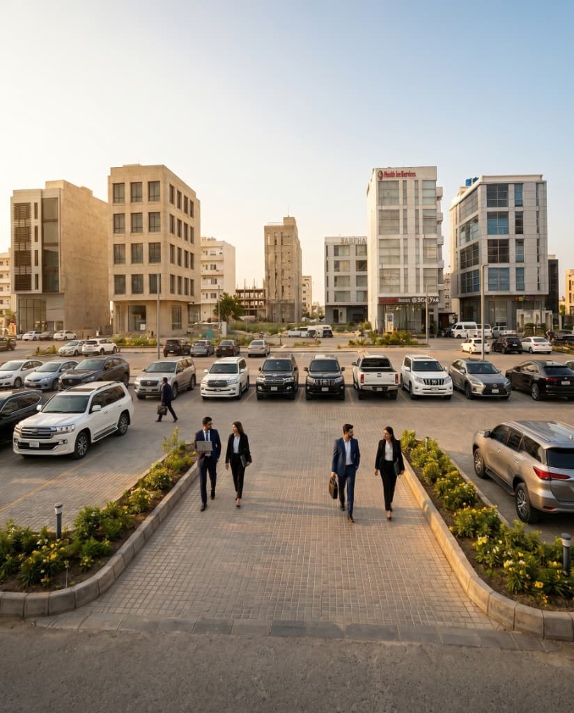 Commercial plaza parking with luxury vehicles in DHA Phase 8
